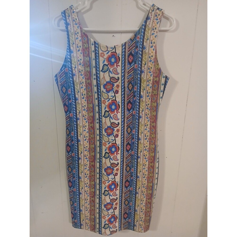 Multicolor Floral Print Pencil Dress Sleeveless Women's Size Large Y2k Boho
